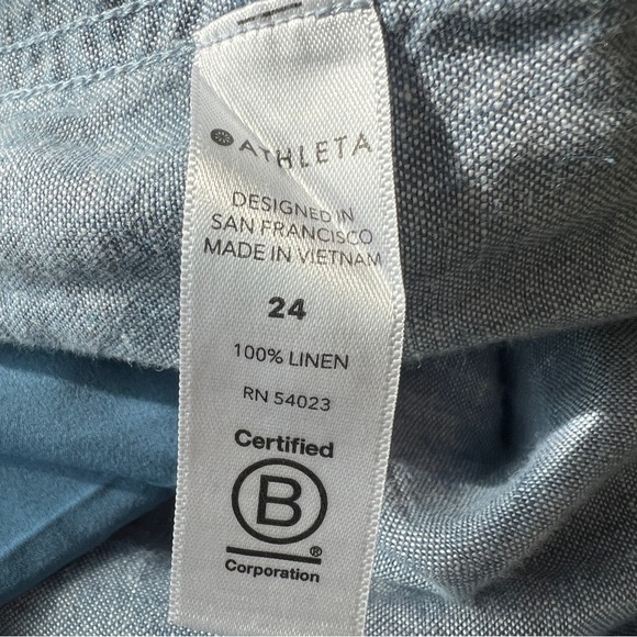 ATHLETA Cabo Linen Wide Leg Zip-Pocket Drawstring Pants Chambray Blue Size 24 - Picture 6 of 12